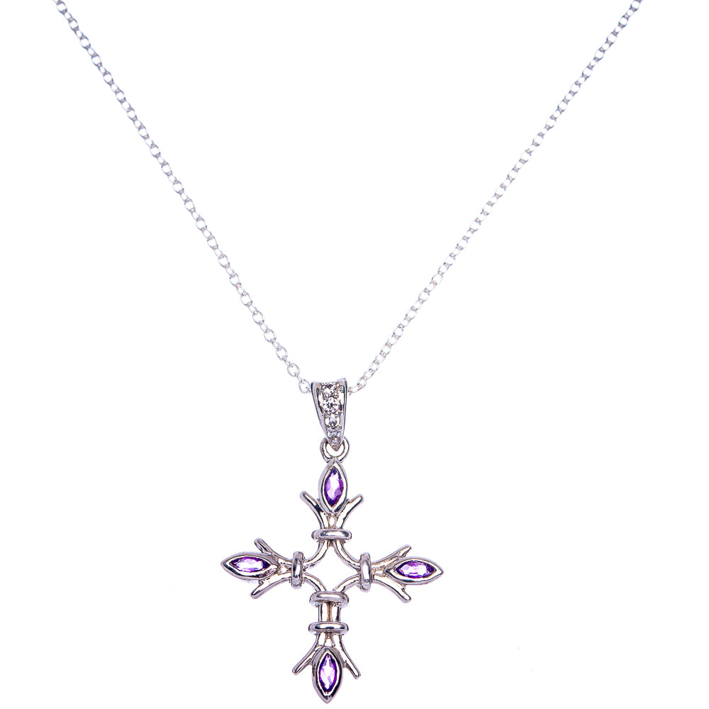Faceted Amethyst Cross Necklace 18" (925 Sterling Silver) N90047