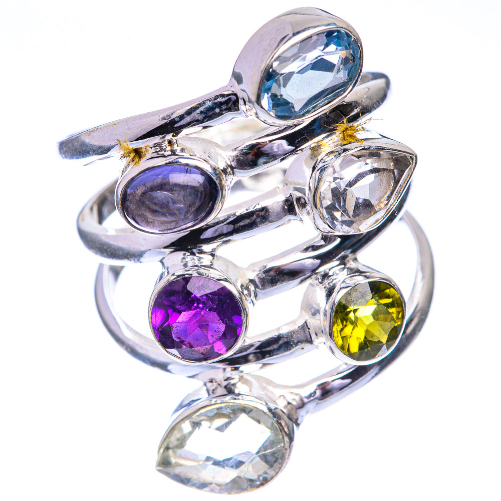 Large Blue Topaz, Tanzanite, White Quartz, Amethyst, Peridot Ring Size 8.75 (925 Sterling Silver) RING143341