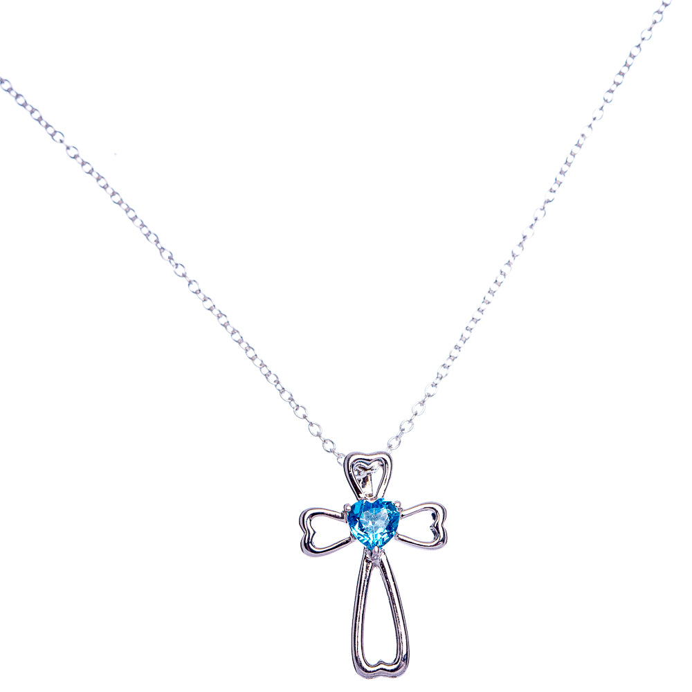 Blue Topaz Cross Necklace 17 7/8" (925 Sterling Silver) N90033
