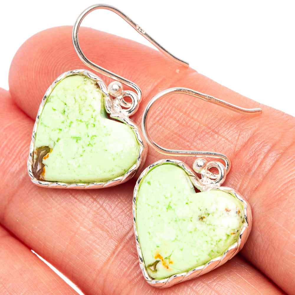 Lemon Chrysoprase Heart Earrings 1 1/8" (925 Sterling Silver) E2388