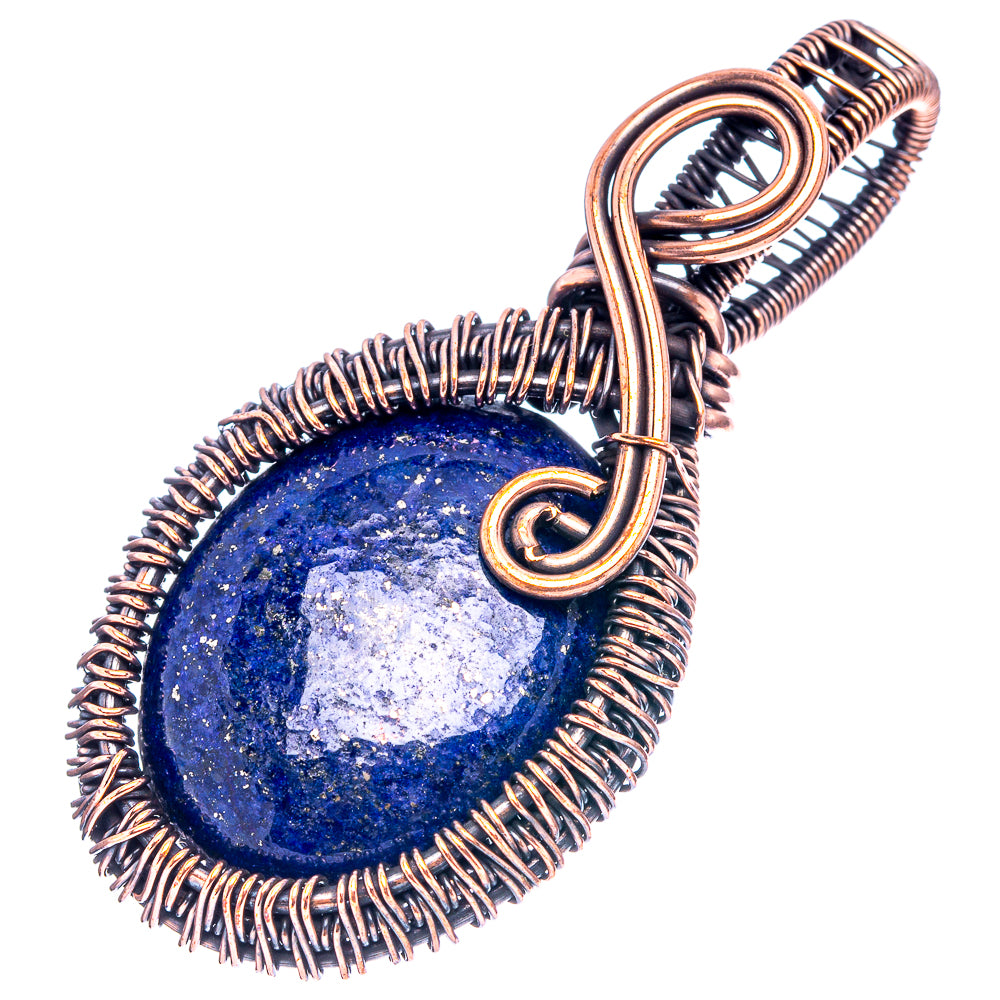 Lapis Lazuli Wire Wrap Pendant 2 1/4" (Oxidized Copper)