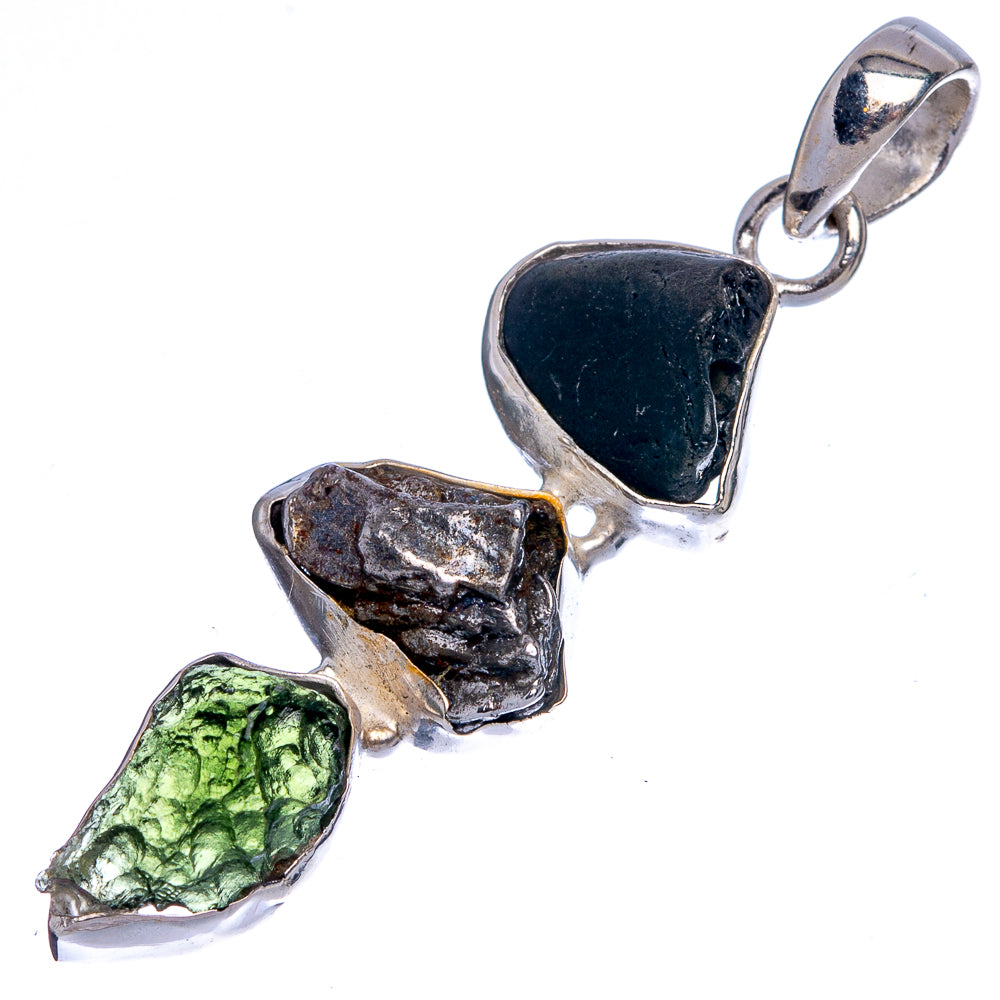 Rare Czech Moldavite, Shungite, Black Onyx Pendant 1 7/8" (925 Sterling Silver) P40462