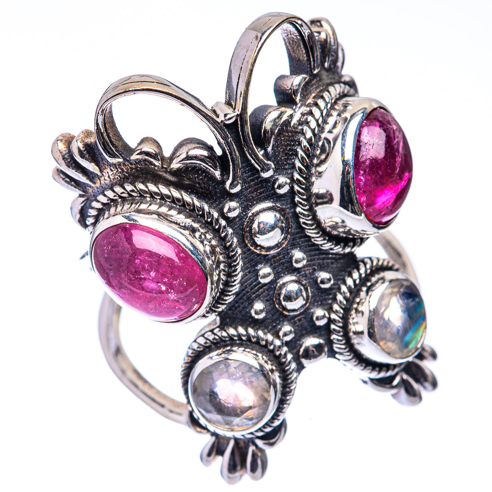 Large Pink Tourmaline, Rainbow Moonstone Ring Size 7.5 (925 Sterling Silver) R141236