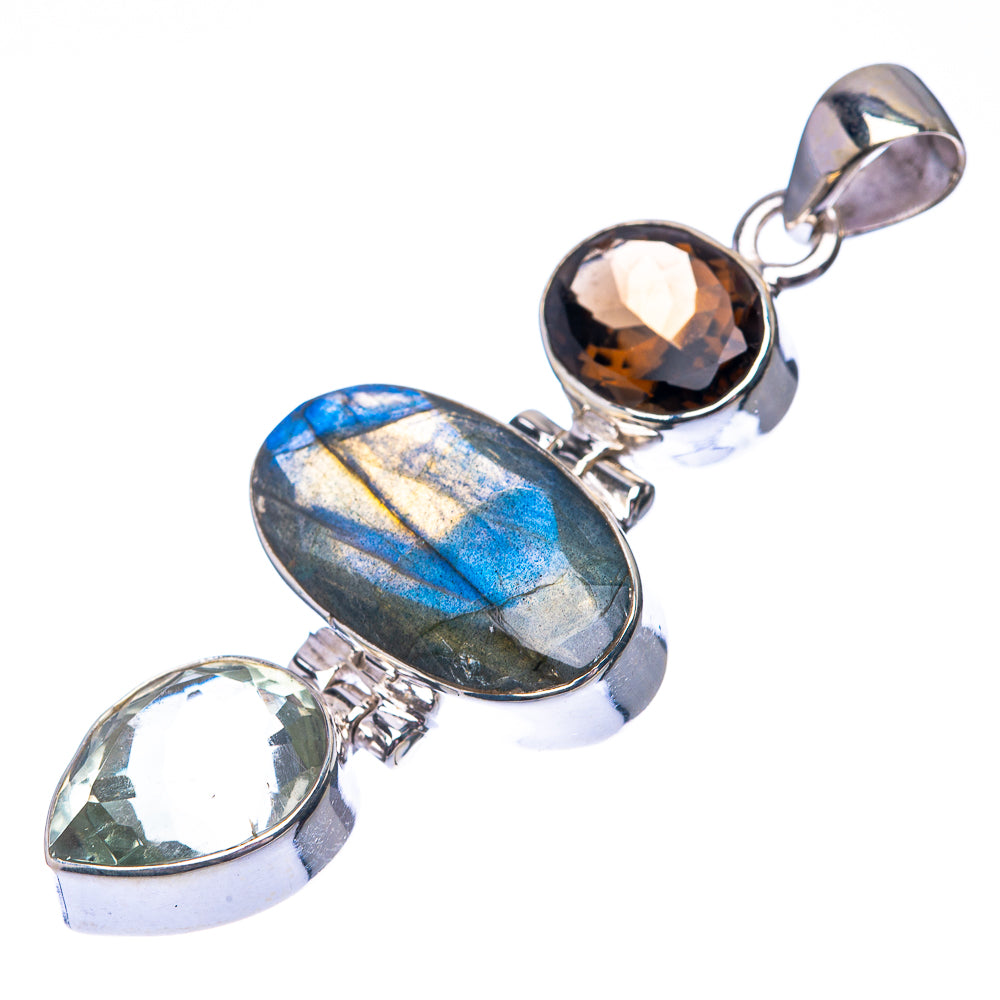 Labradorite, White Quartz, Smoky Quartz 925 Sterling Silver Pendant 2 1/8" (925 Sterling Silver) PD38674