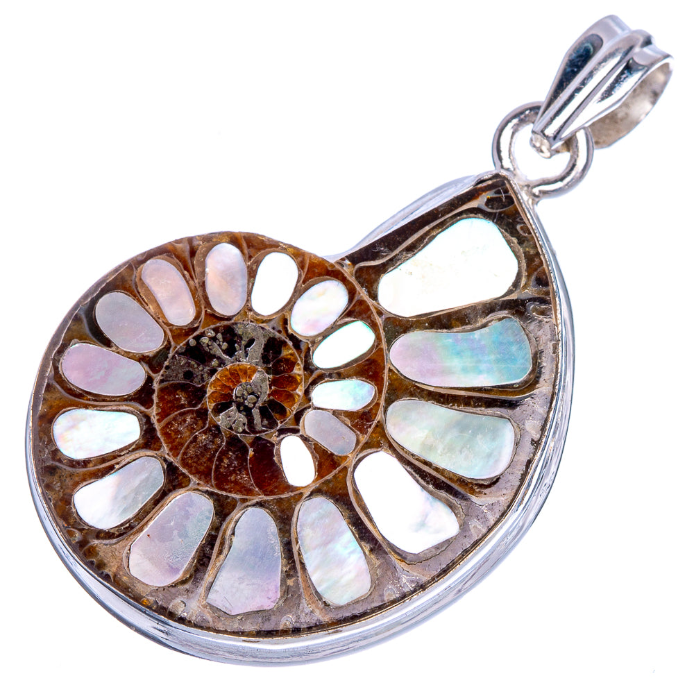 Rare Ammonite Mother of Pearl Pendant 1 3/4" (925 Sterling Silver) P40666
