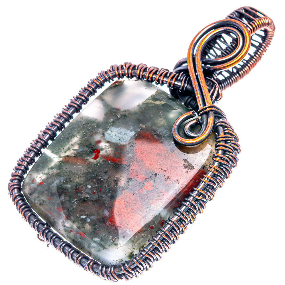 Bloodstone Wire Wrap Pendant 2 1/4" (Oxidized Copper)