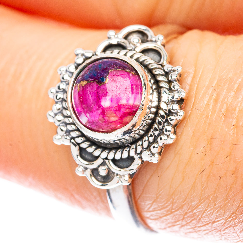 Value Kingman Pink Dahlia Turquoise Ring Size 7.5 (925 Sterling Silver) R3082