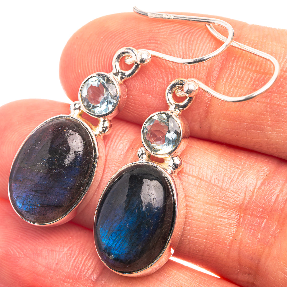 Labradorite, Blue Topaz Earrings 1 1/2" (925 Sterling Silver) E432415