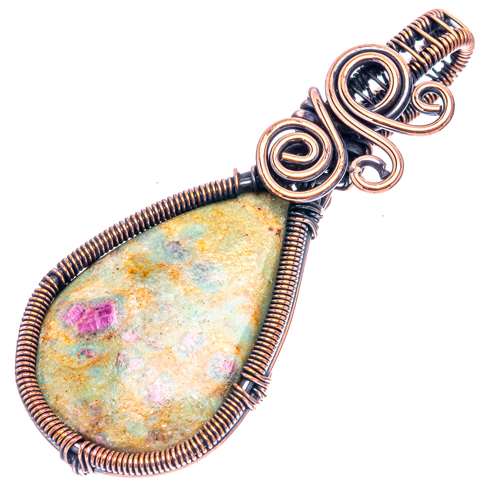 Ruby Fuchsite Wire Wrap Pendant 2 3/8" (Oxidized Copper)