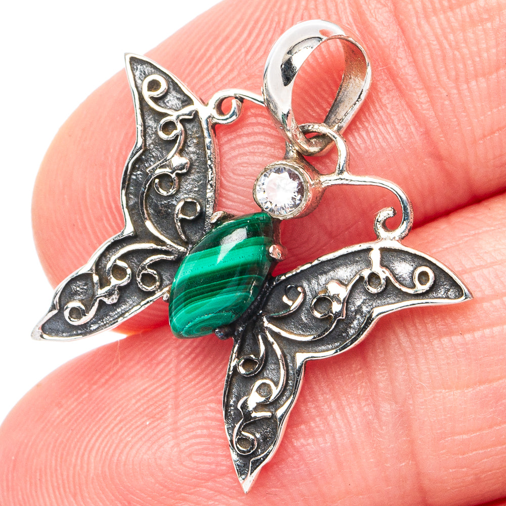 Malachite, White Quartz Butterfly Pendant 1" (925 Sterling Silver) P45420