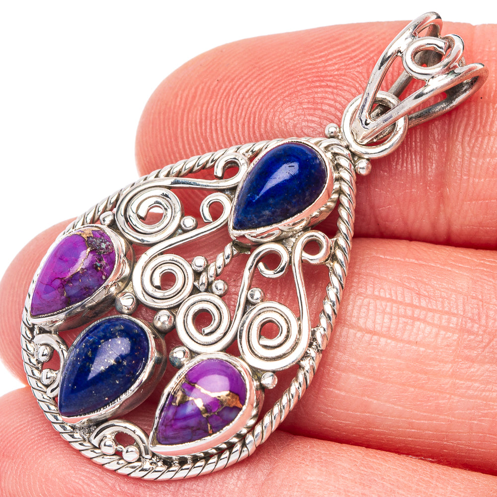 Lapis Lazuli, Purple Copper Composite Turquoise Pendant 1 5/8" (925 Sterling Silver) P41016