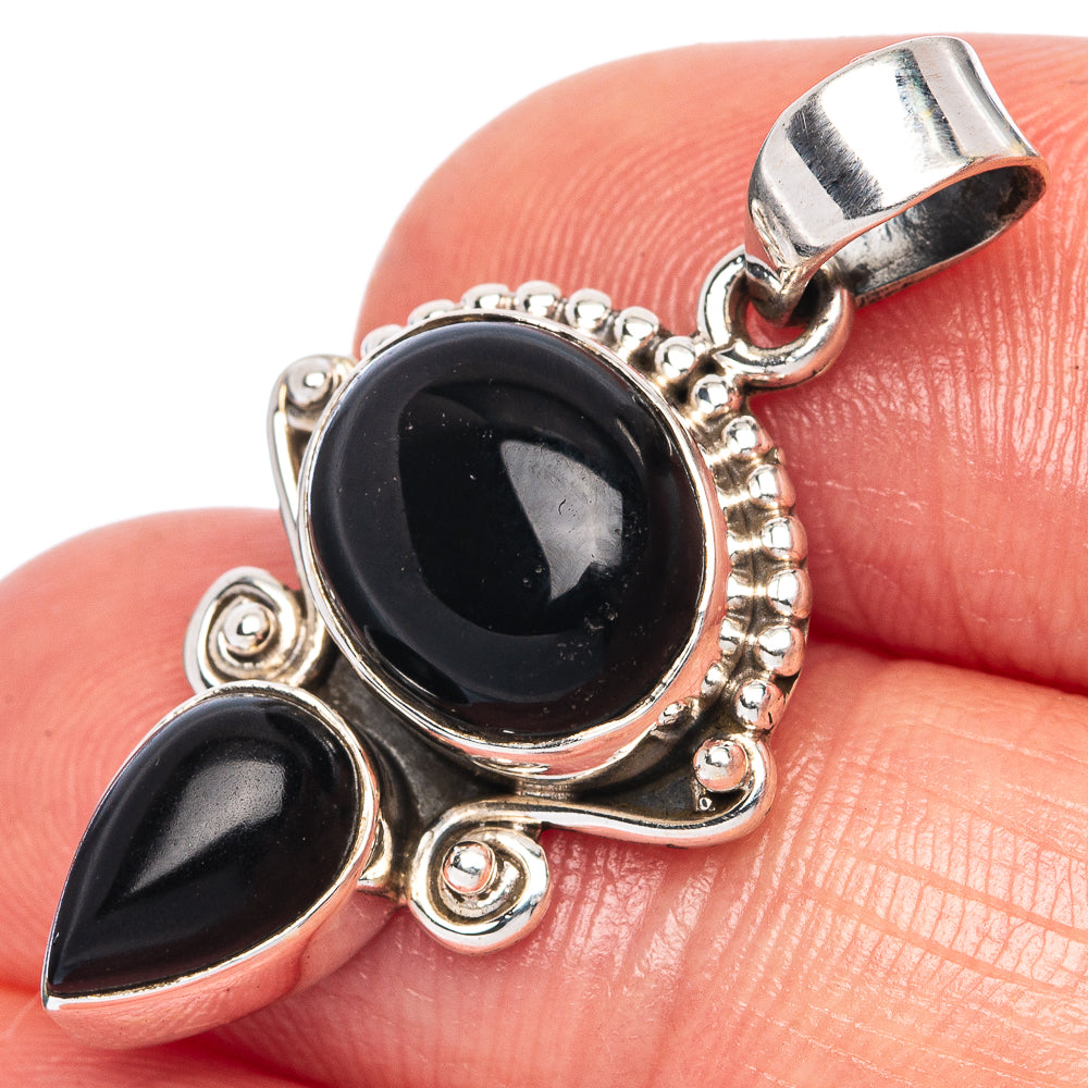 Black Onyx Dainty Pendant 1 1/4" (925 Sterling Silver) P43554