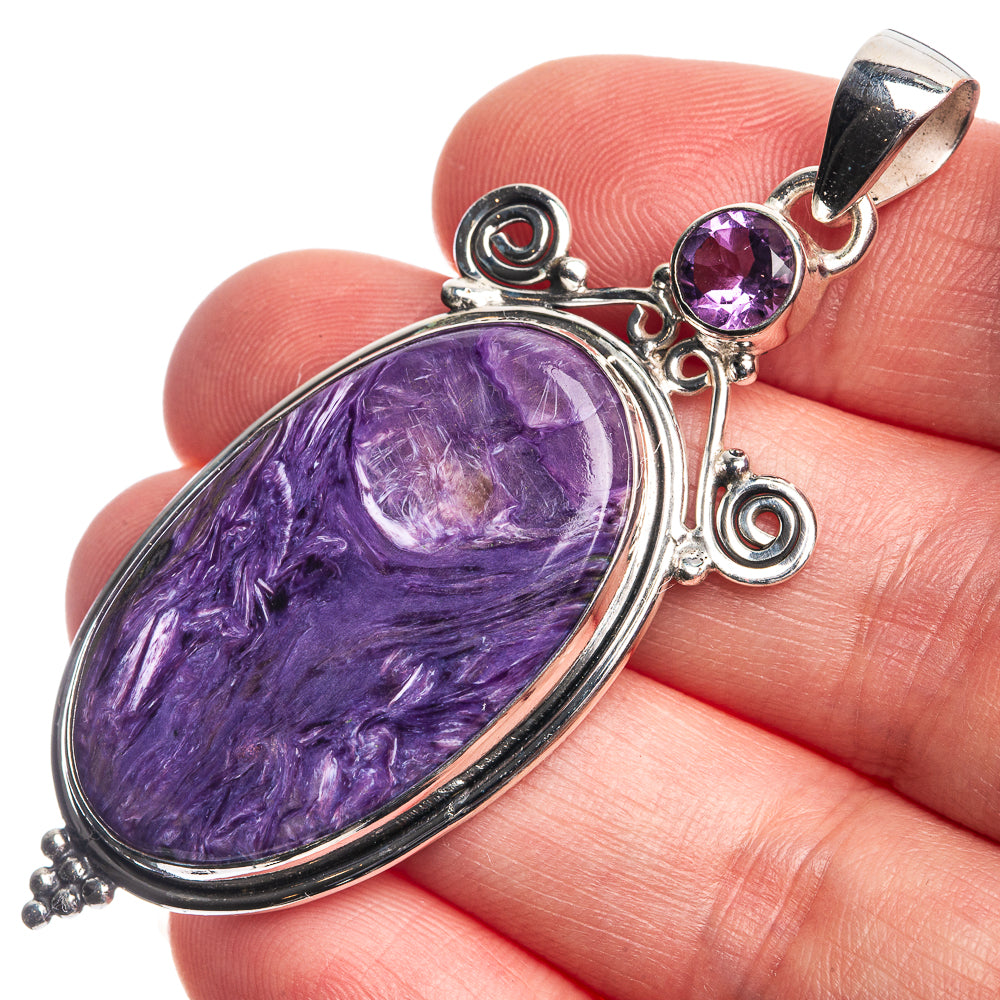Charoite, Amethyst Pendant 2 3/8" (925 Sterling Silver) P39063