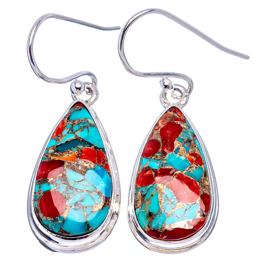 Coral Turquoise Matrix Earrings 1 3/8" (.925 Sterling Silver)