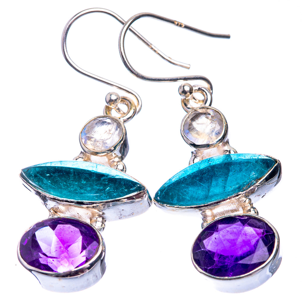 Aquamarine, Amethyst, Rainbow Moonstone Earrings 1 1/2" (925 Sterling Silver) E432457