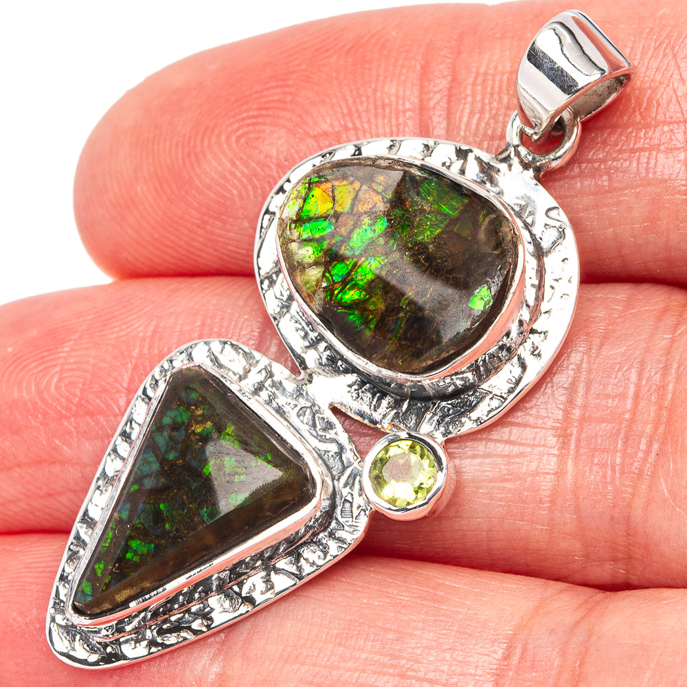 Signature Canadian Ammolite, Peridot Pendant 1 3/4" (.925 Sterling Silver)