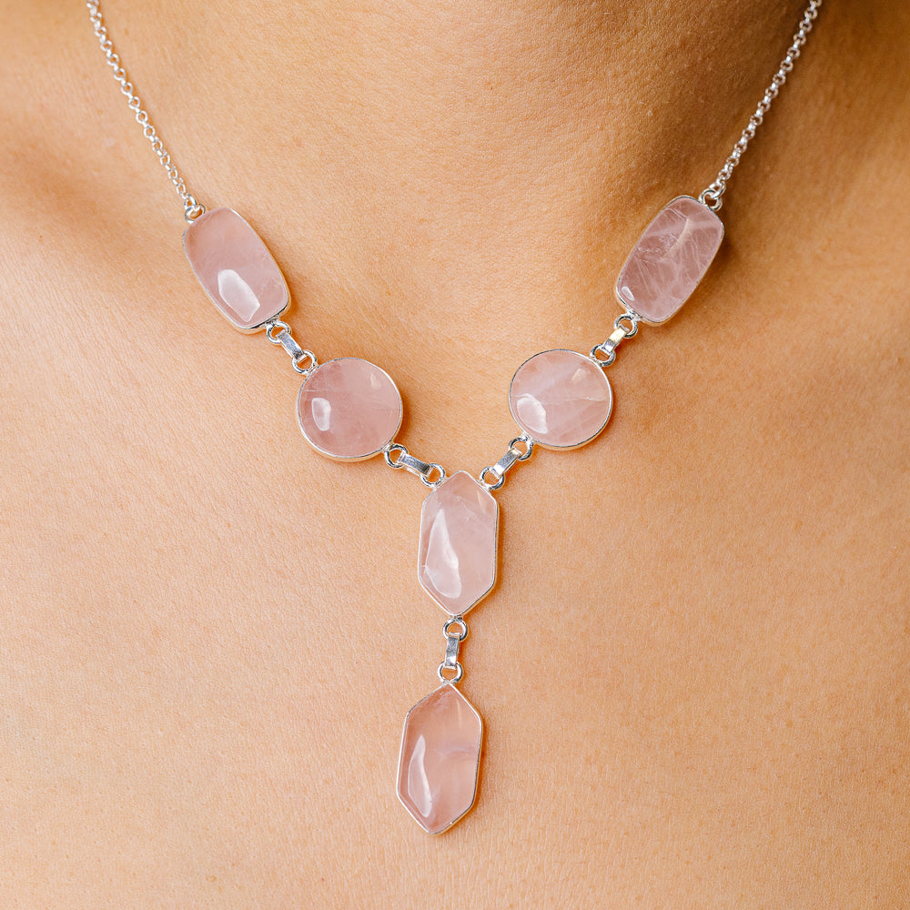 Rose Quartz Necklace 16.25 (925 Sterling Silver) NEC90226
