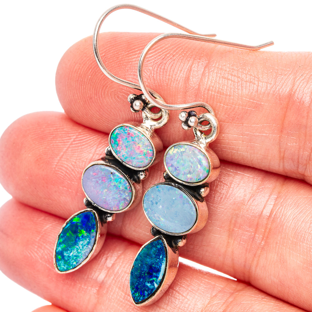Rare Doublet Opal Earrings 1 5/8" (.925 Sterling Silver)