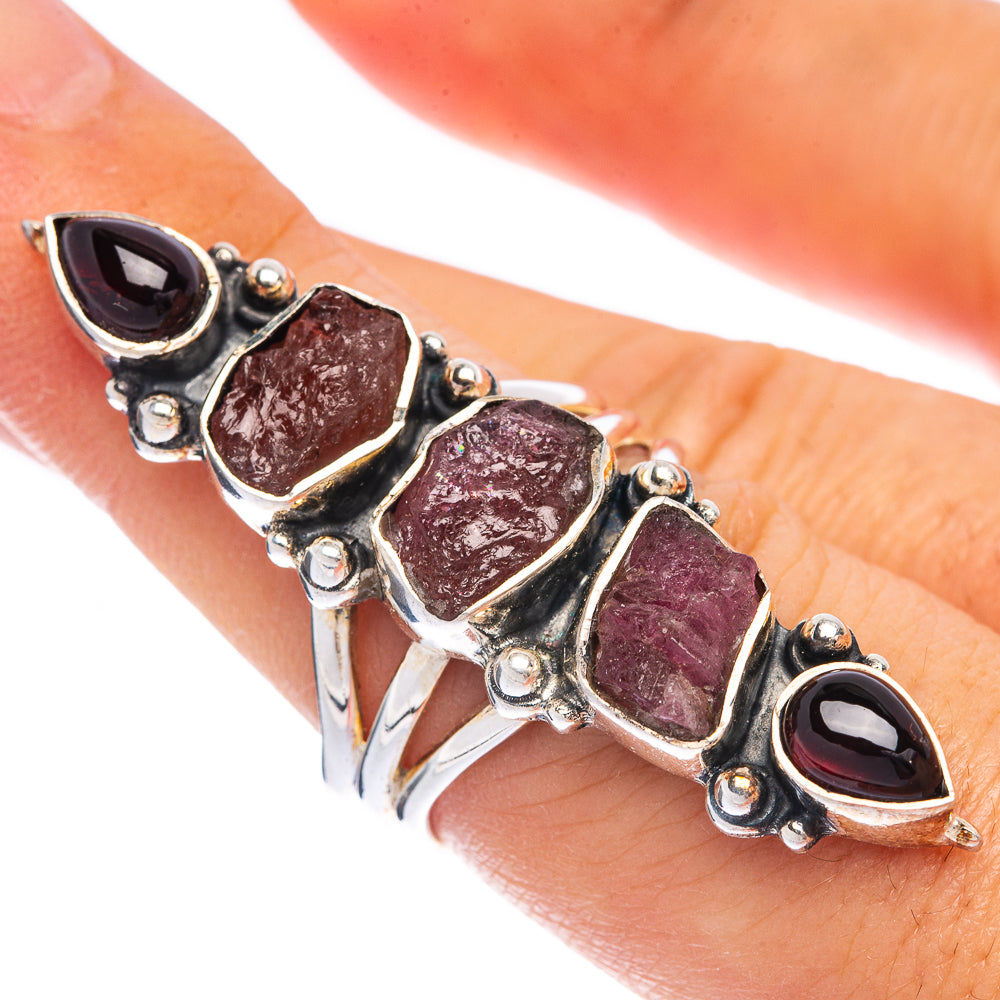 Large Rough Pink Tourmaline, Garnet Ring Size 7 (925 Sterling Silver) R145297