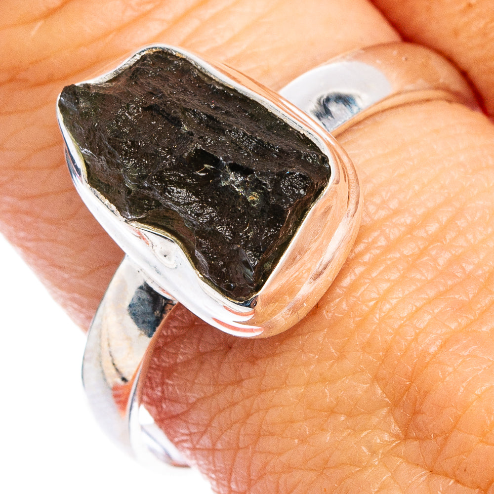Rare Raw Moldavite Ring Size 10 (.925 Sterling Silver)
