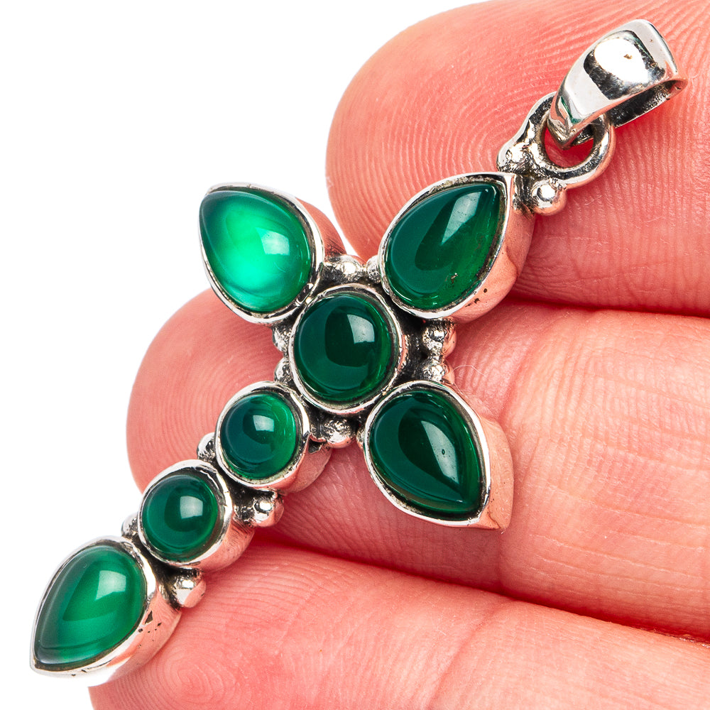 Green Onyx Cross Pendant 1 3/4" (925 Sterling Silver) P45454