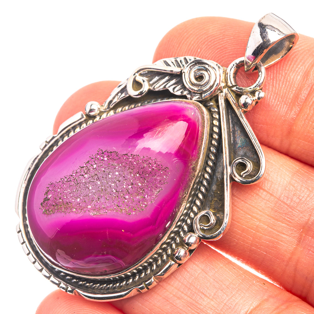 Pink Agate Druzy Pendant 1 7/8" (925 Sterling Silver) P38931