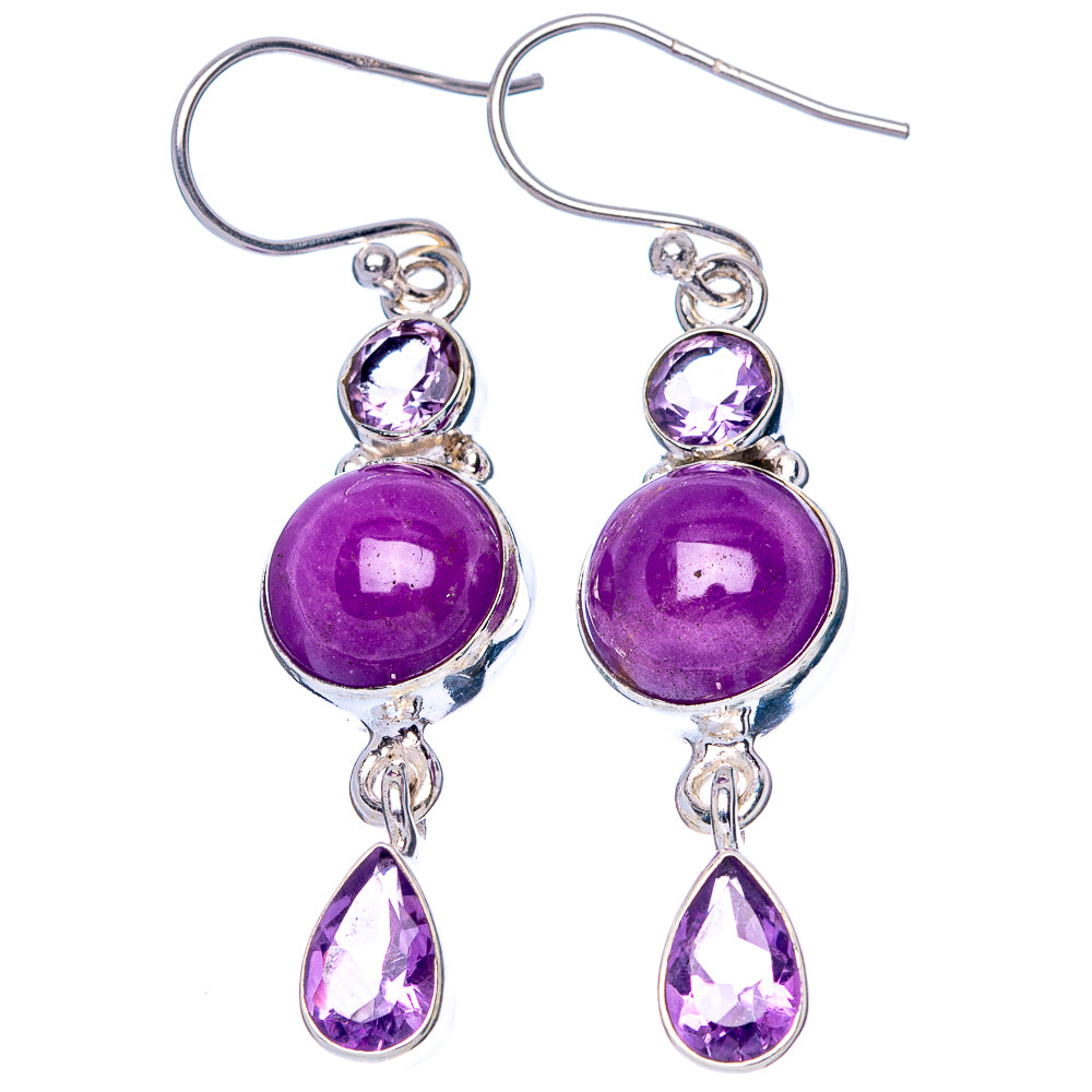 Phosphosiderite, Amethyst Earrings 1 3/4" (925 Sterling Silver) E1573