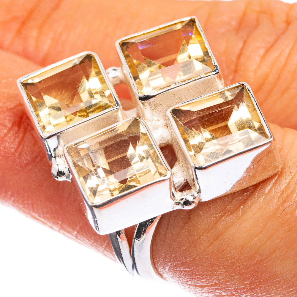 Large Faceted Citrine 925 Sterling Silver Ring Size 6