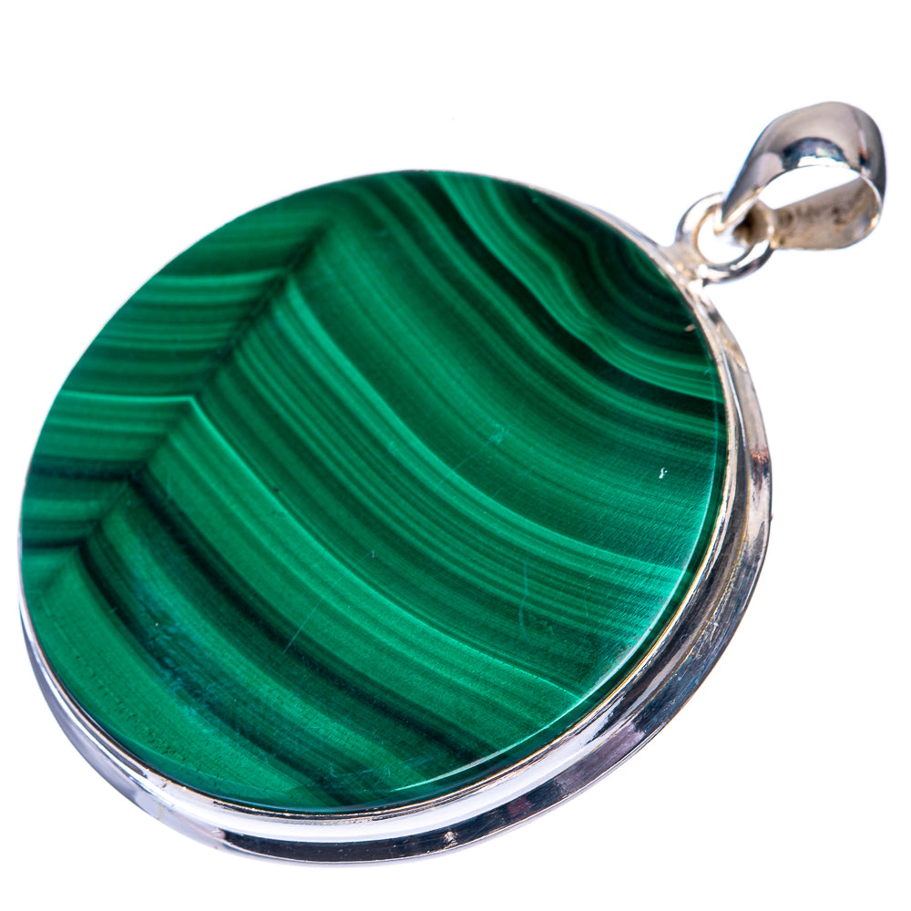 Malachite Coin 925 Sterling Silver Pendant 1 7/8" (925 Sterling Silver) PD38631