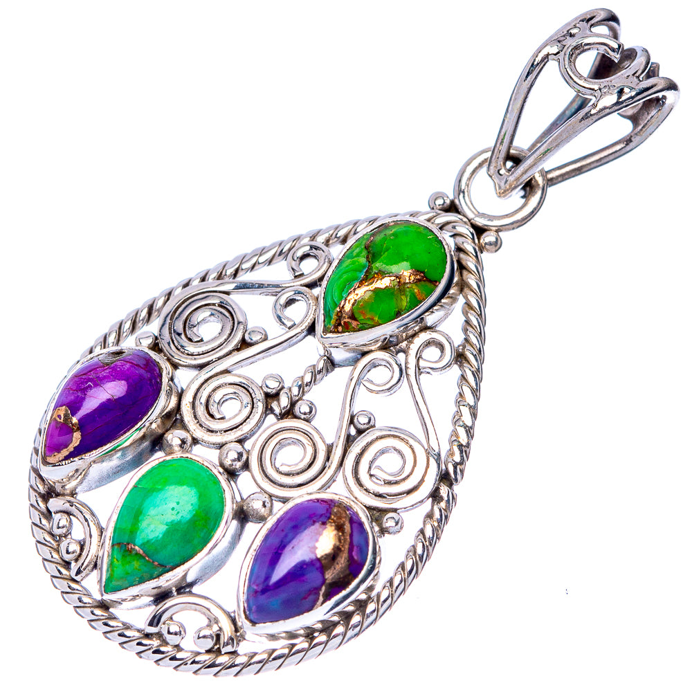 Purple Green Copper Composite Turquoise Pendant 1 5/8" (925 Sterling Silver) P41095