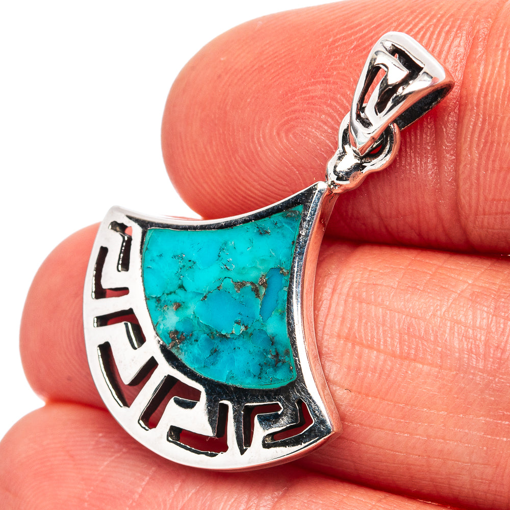 Native Style Mohave Turquoise Pendant 1 1/4" (.925 Sterling Silver)