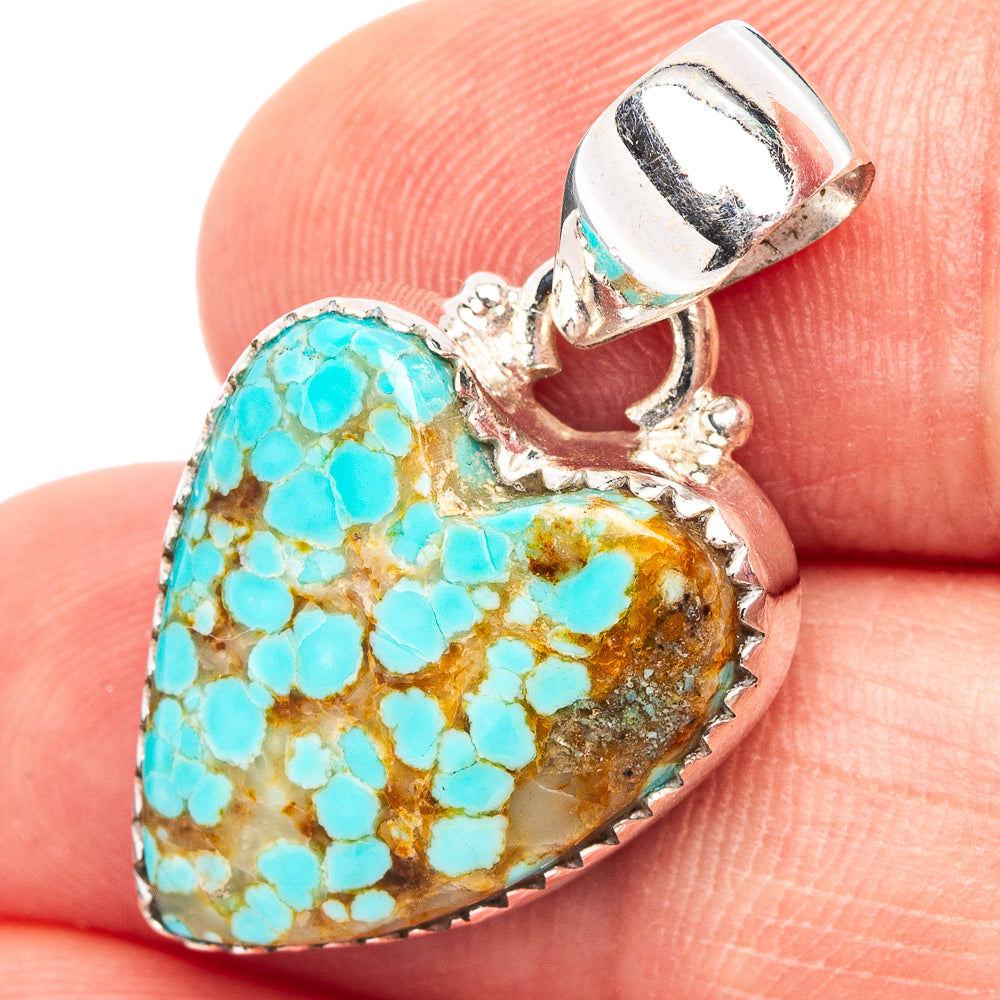 Rare Number 8 Mine Turquoise Heart Pendant 1 1/8" (.925 Sterling Silver)