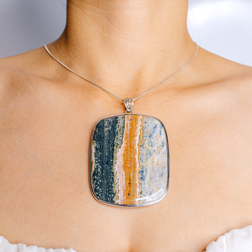 Gigantic Ocean Jasper Pendant 3 5/8" (.925 Sterling Silver)