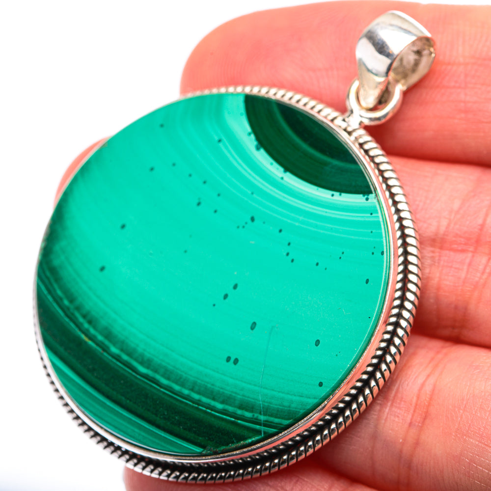 Malachite Coin Pendant 2" (925 Sterling Silver) PD38485