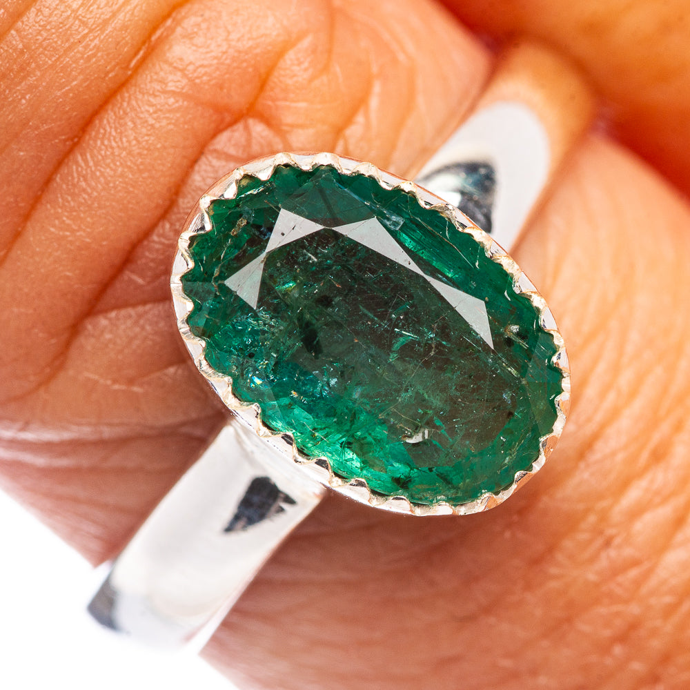 Rare Premium Faceted Zambian Emerald Ring Size 9 (.925 Sterling Silver)