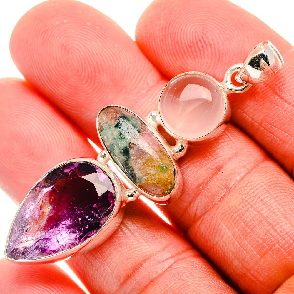 Amethyst, Tourmaline, Rose Quartz Pendant 2 1/4" (925 Sterling Silver) PD37940
