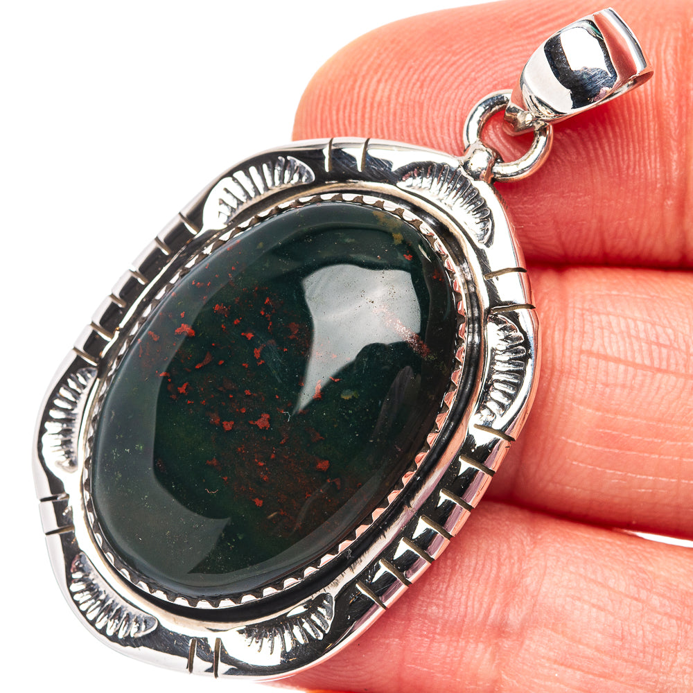 Premium Bloodstone Pendant 1 7/8" (.925 Sterling Silver)