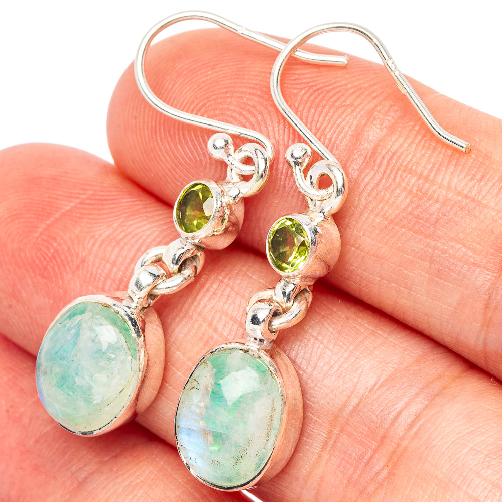 Green Moonstone, Peridot Earrings 1 1/2" (925 Sterling Silver) E2645