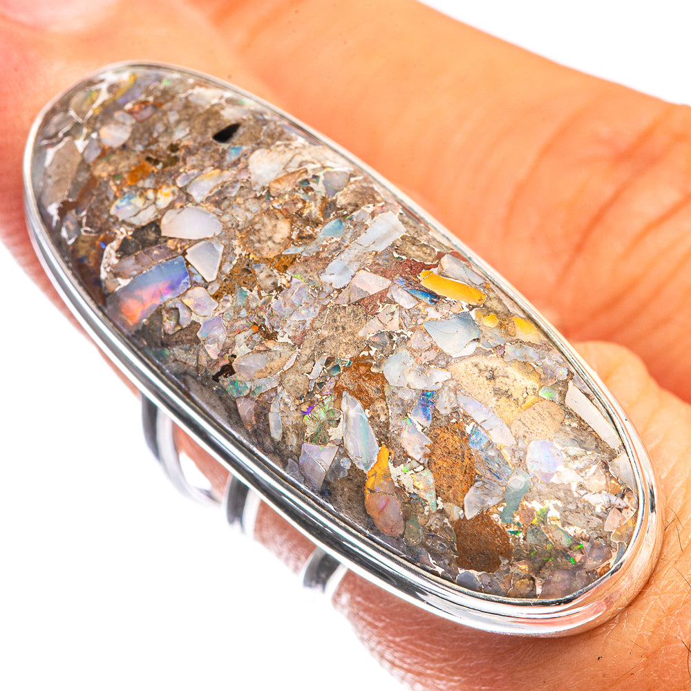 Huge Brecciated Ethiopian Opal 925 Sterling Silver Ring Size 6.5