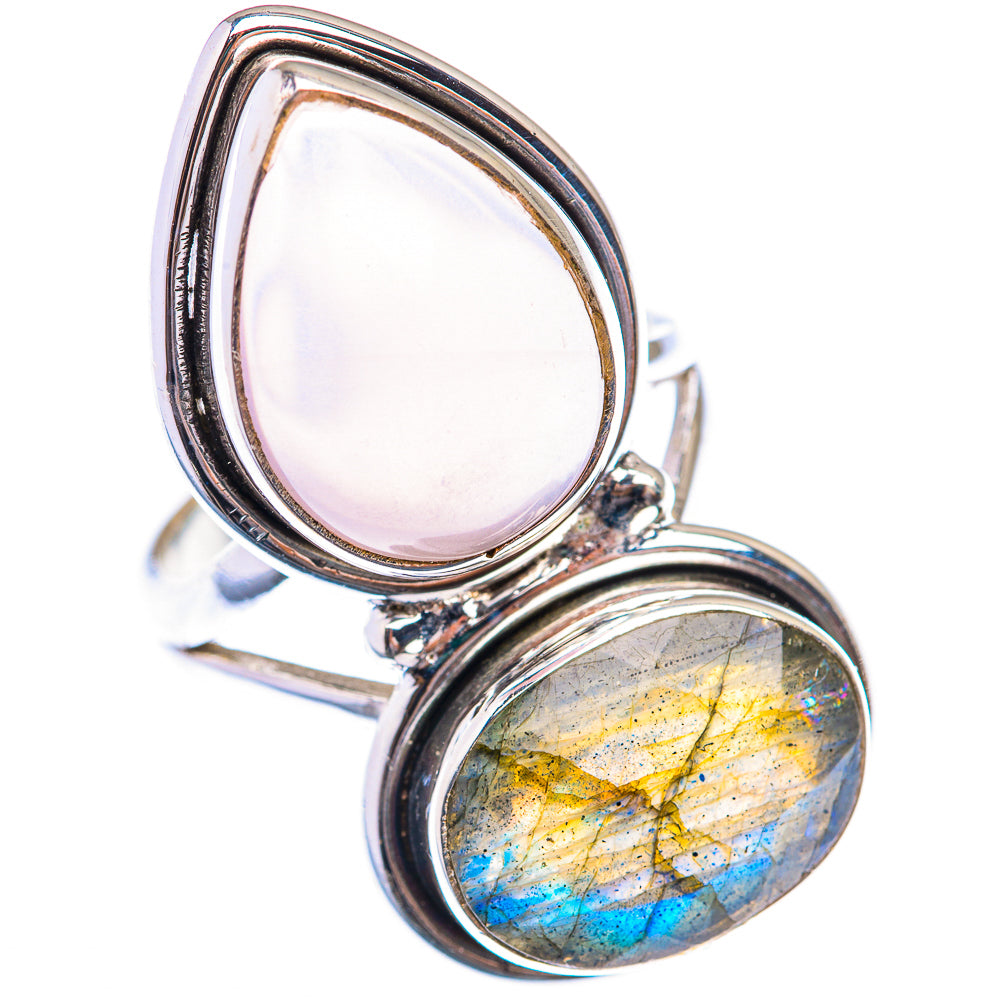 Large Rose Quartz, Labradorite Ring Size 7.25 (925 Sterling Silver) RING139975