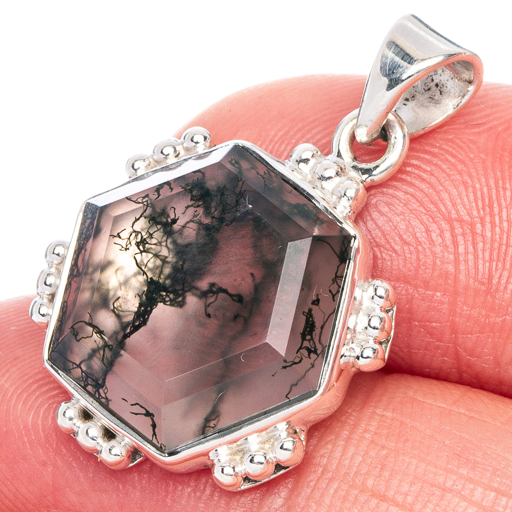 Premium Green Moss Agate Pendant 1 1/8" (925 Sterling Silver) P41159