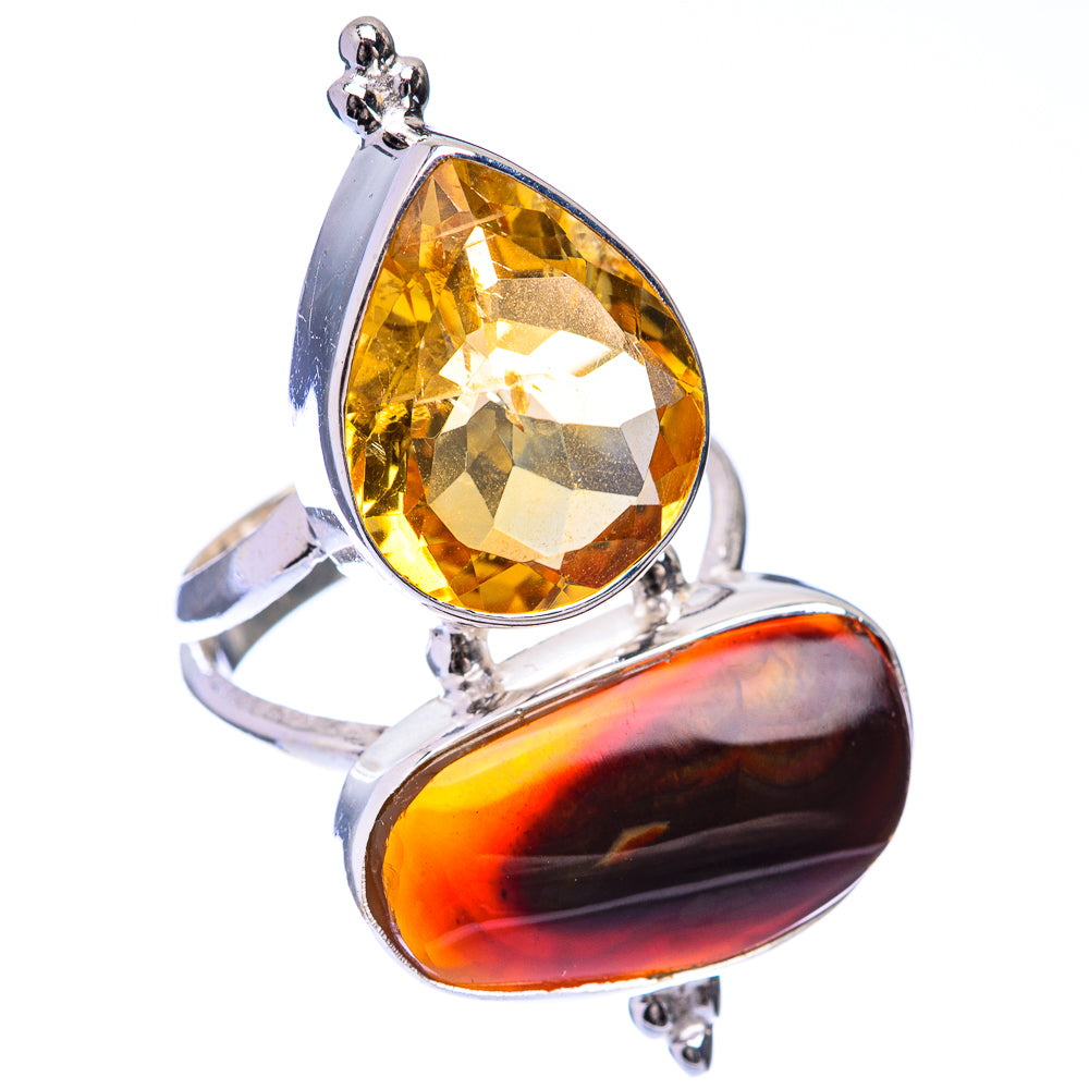 Large Mexican Fire Agate, Citrine Ring Size 7 (925 Sterling Silver) R141434