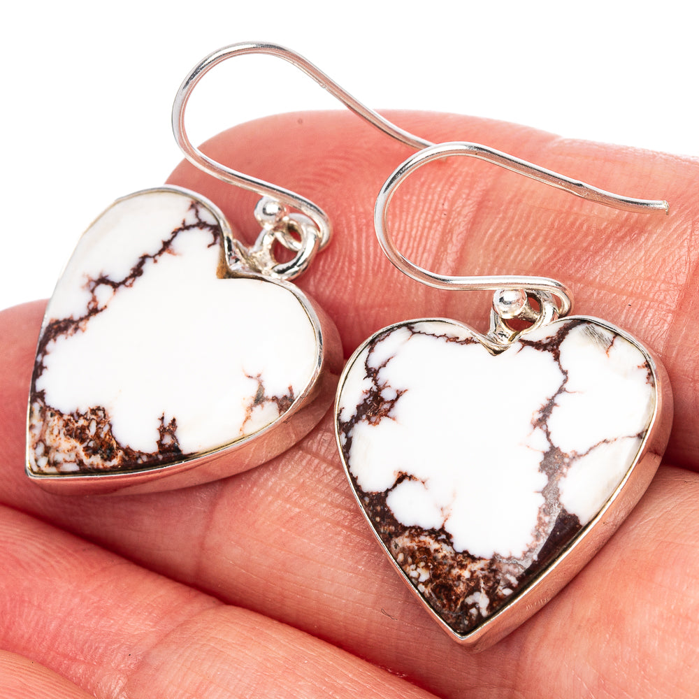 Wild Horse Jasper Heart Earrings 1 1/4" (925 Sterling Silver) E1108