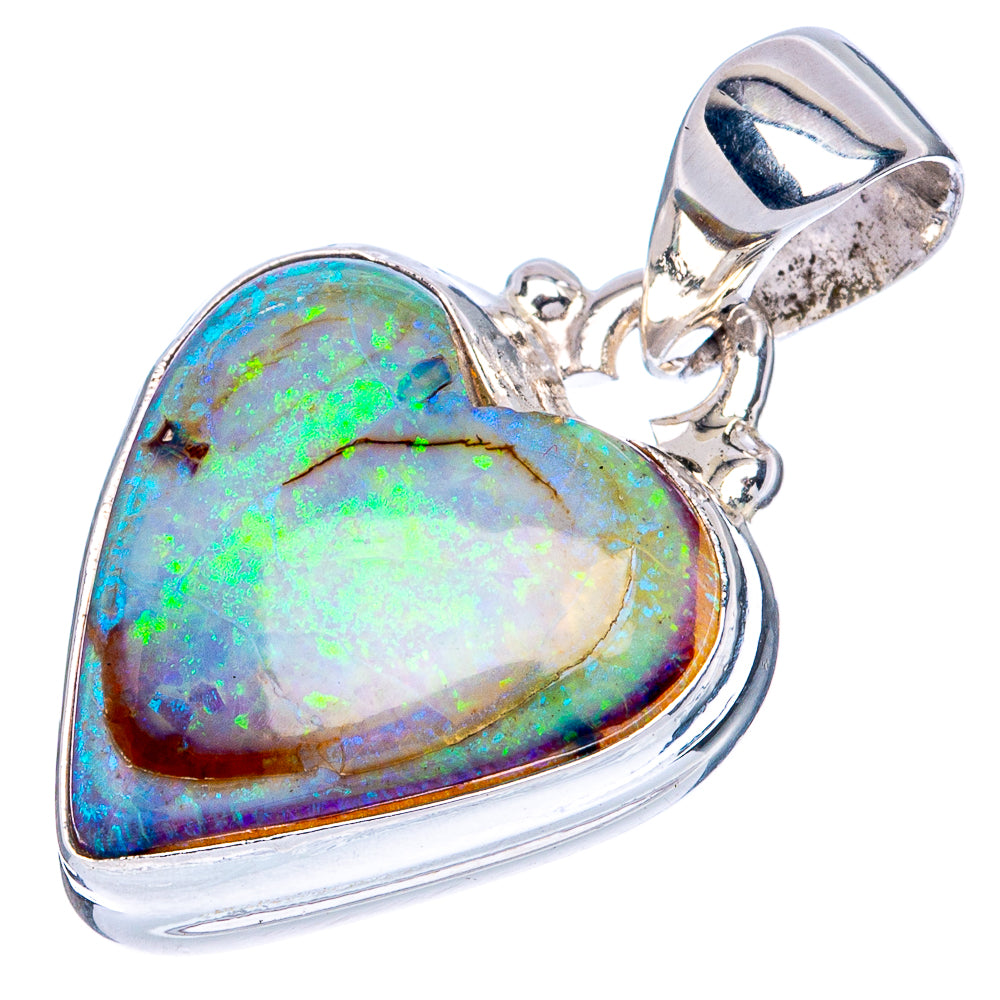 Rare Sterling Opal Heart Pendant 1 1/8" (925 Sterling Silver) P42042