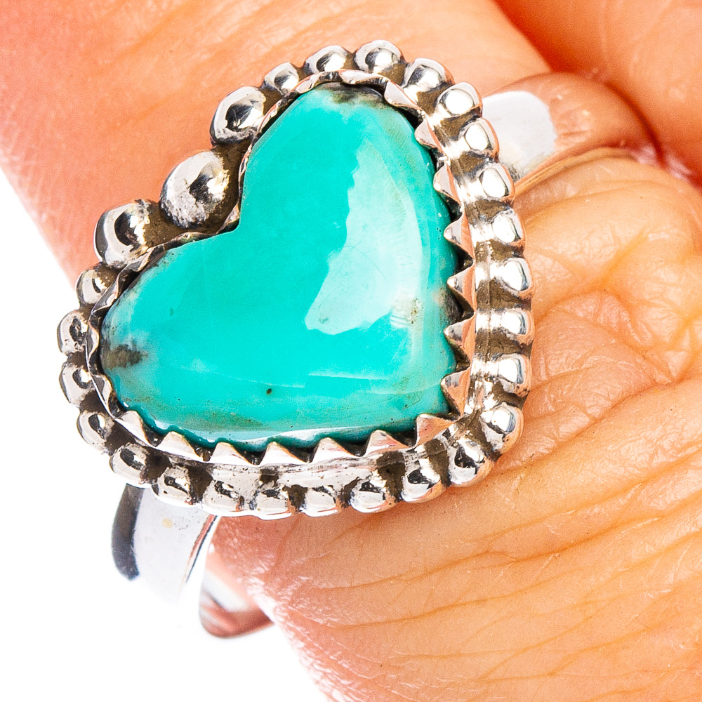Rare Kingman Turquoise Heart Ring Size 9 (.925 Sterling Silver)