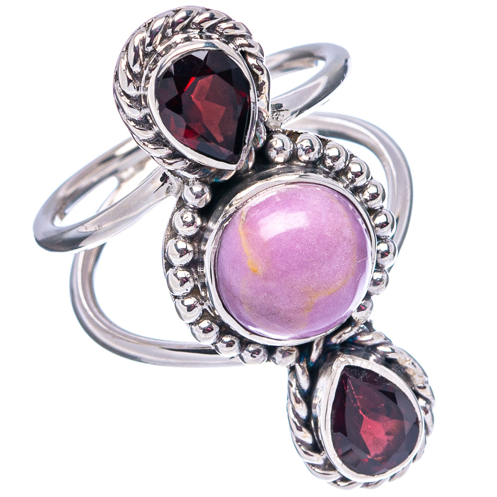 Premium Phosphosiderite, Garnet Ring Size 6.75 (.925 Sterling Silver)