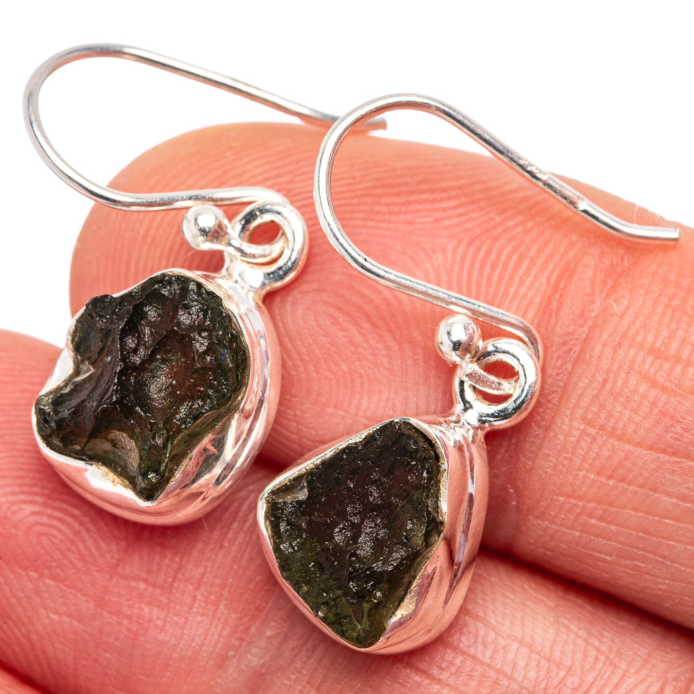 Rare Moldavite Earrings 1" (.925 Sterling Silver)