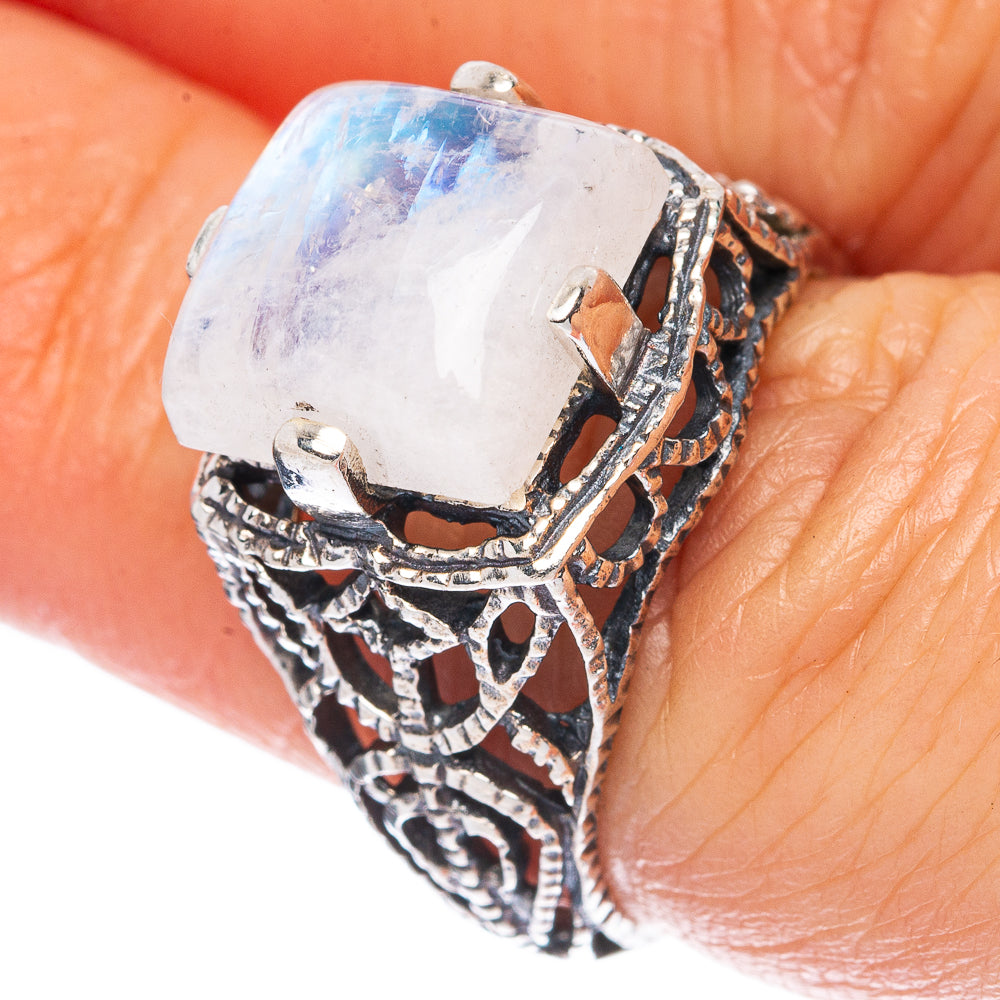 Rainbow Moonstone Ring Size 6.5 (925 Sterling Silver) R2898