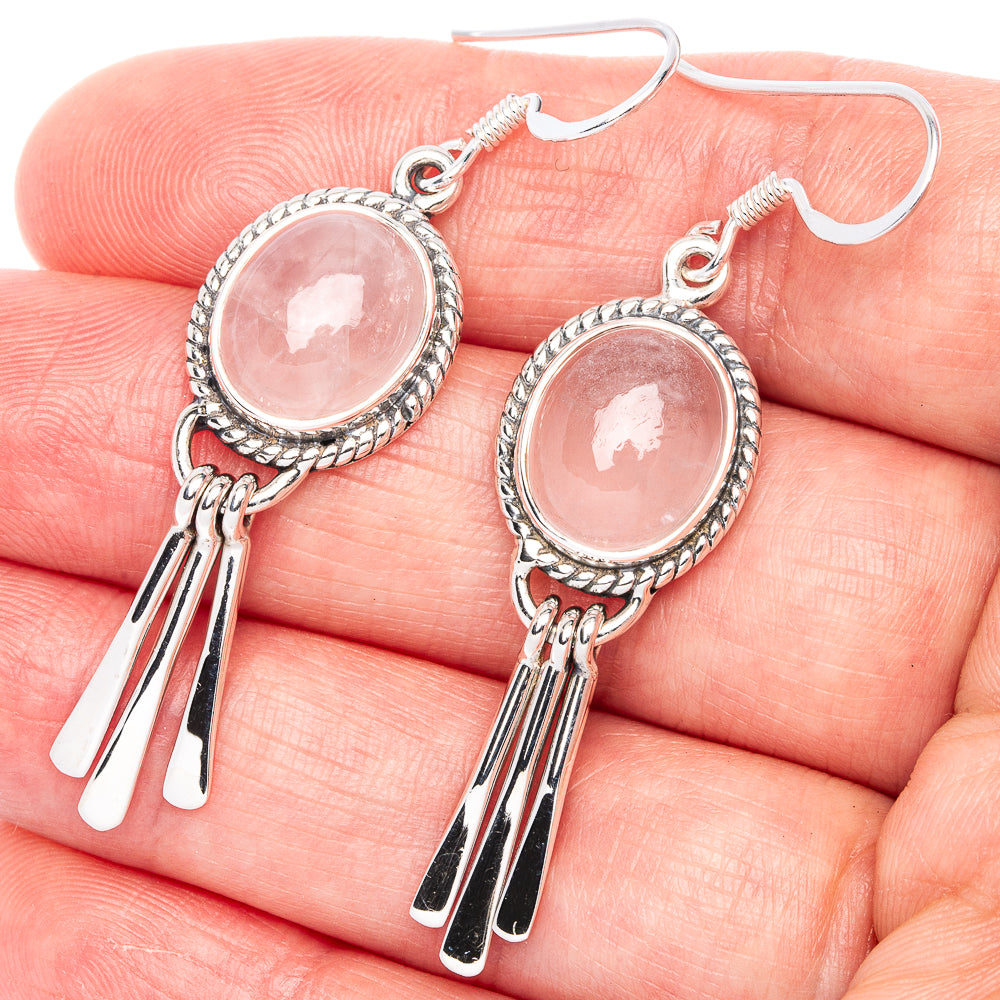 Premium Rose Quartz Earrings 2 1/8" (925 Sterling Silver) E1196