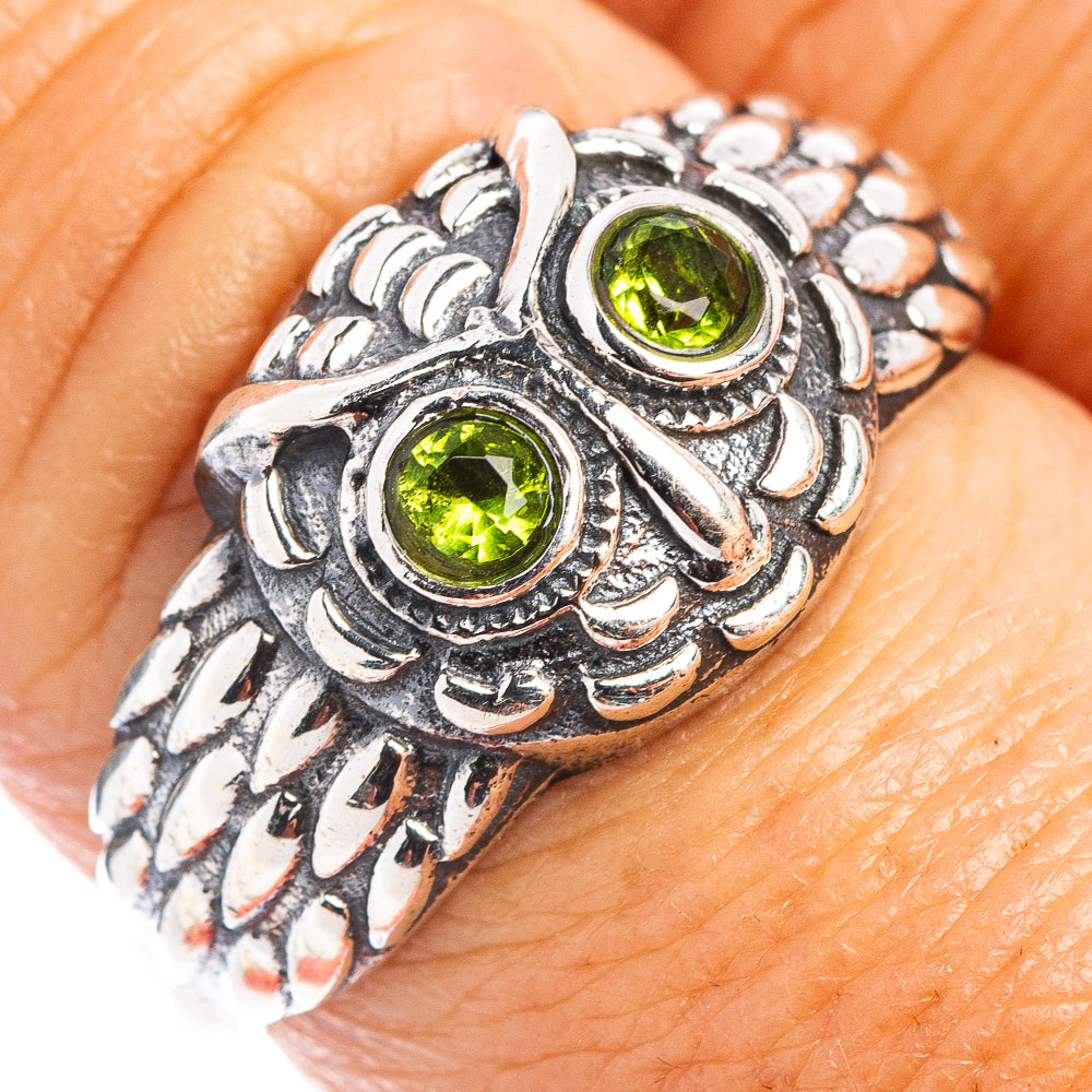 Peridot Owl Dainty Ring Size 7.75 (.925 Sterling Silver)